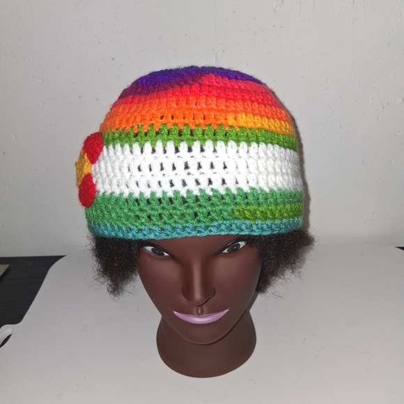 Colorful Crochet Beanie with Red C Logo main image 4